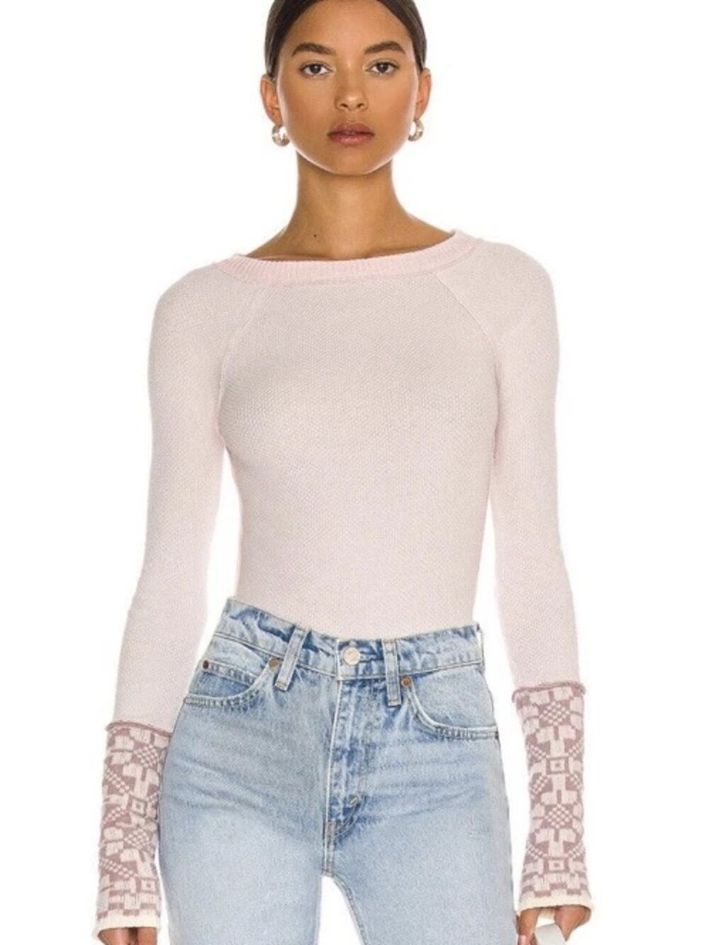 Free People Reversible Cuff Thermal Knit Top in Dream Kiss